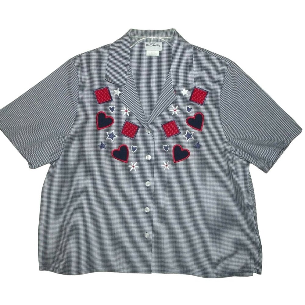 Bon Worth Shirt Size MP Gingham Plaid Button short sleeve top blouse PM m-petite